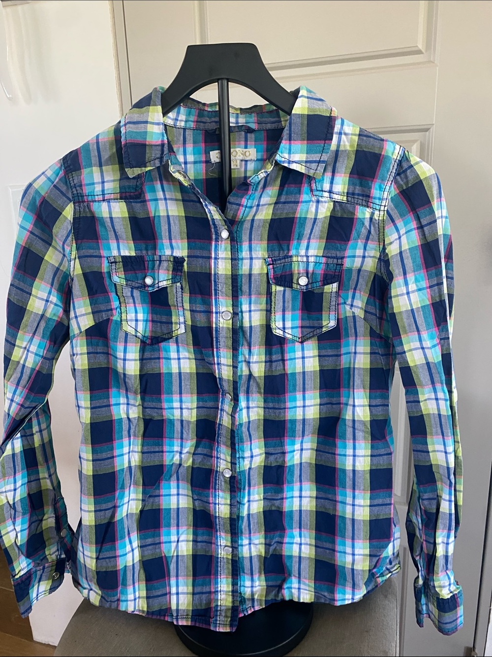 Ci Sono Blue & Green Plaid Snap Shirt